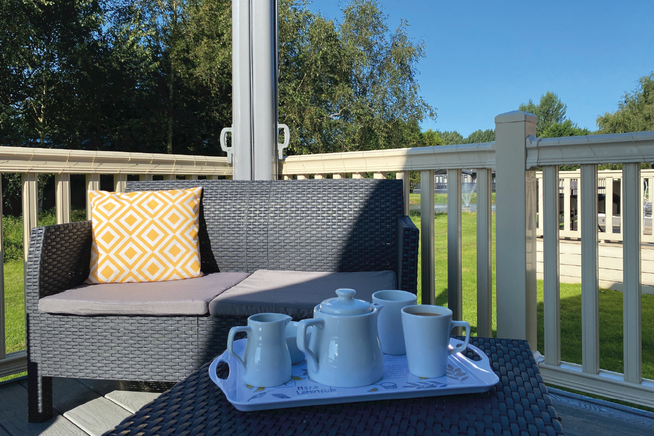 View of the lake at the Yorkshire burrow lodge with hot tub Yorkshire, Staycation holiday and family UK break