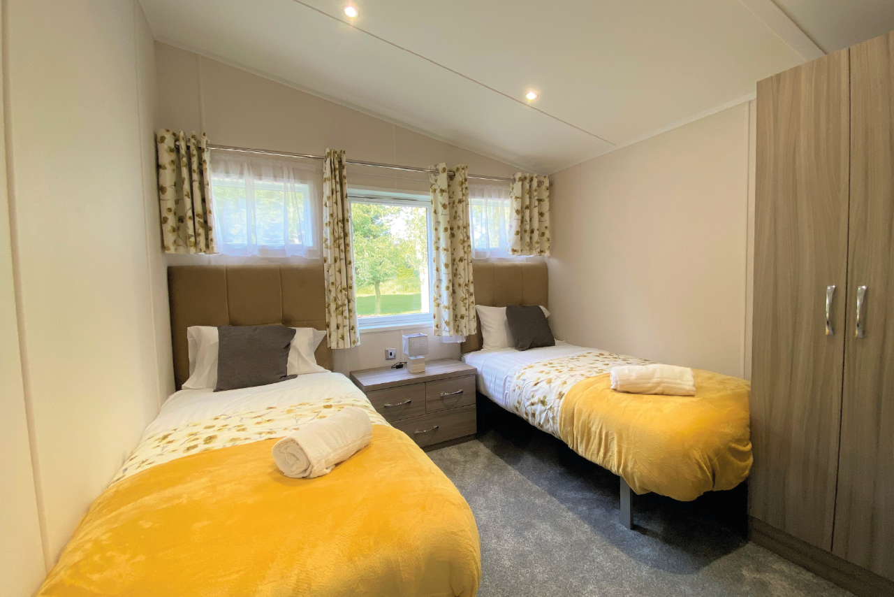 Twin Bedroom at the Yorkshire burrow lodge with hot tub Yorkshire, Staycation holiday and family UK break